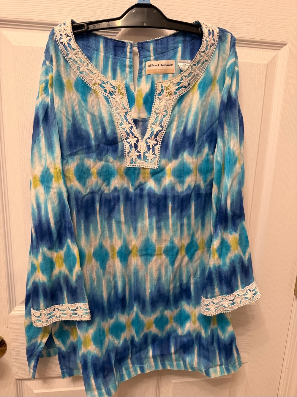 Alfred Dunner Blue & Teal Tie-Dye Tunic with Lace Trim Size 20W